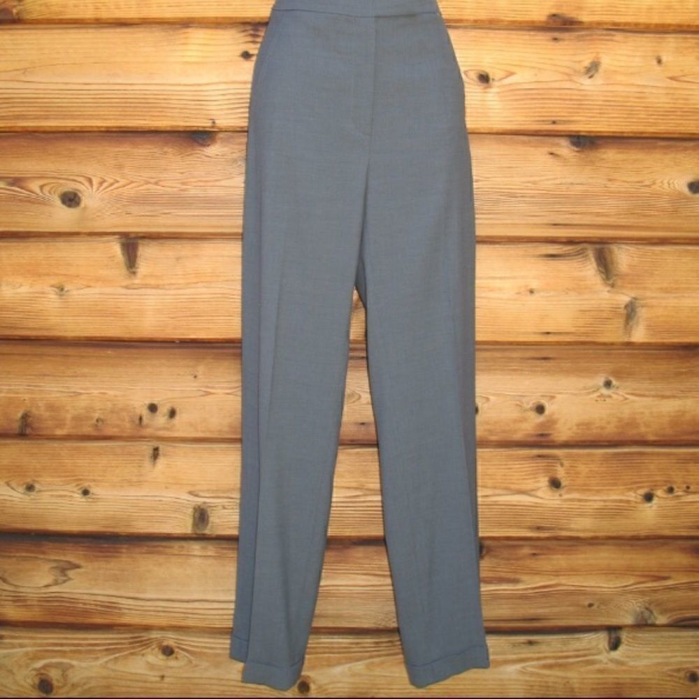 Gray Wool Blend High Waist Dress Pants